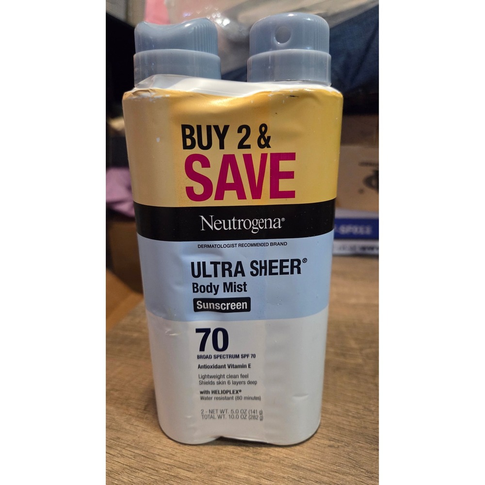 Neutrogena Ultra Sheer Body Mist Sunscreen SPF 70 Spray 5oz 2-Pack Exp 10/2027